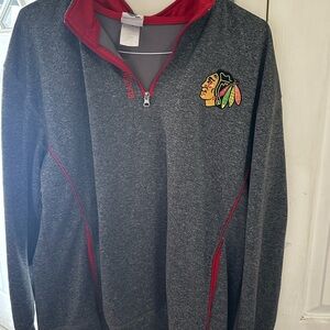 Chicago Blackhawks NHL Official Sweater Mens CL  Gray 1/4 Zip Pullover Mock Neck